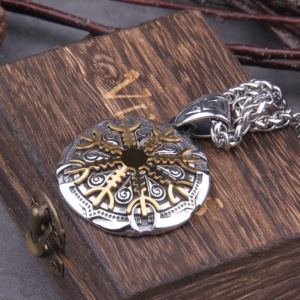 Stainless Steel Vegvisir Viking Mix Gold Color Rune Necklace Viking Scandinavian Norse Viking Necklace Men Christmas Gift