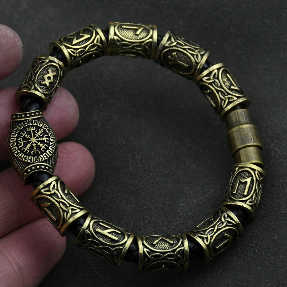 Norse Runes Bracelet Vikingo 13Pcs Runes Beads Vegvisir Compass Amulet Viking Bracelet Slavic Accessorier