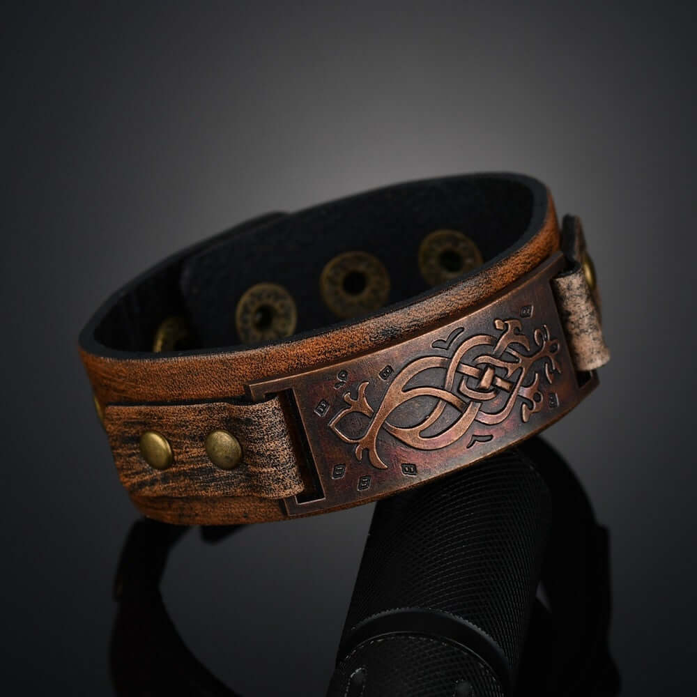 Celtic Viking Leather Wrap Bracelet