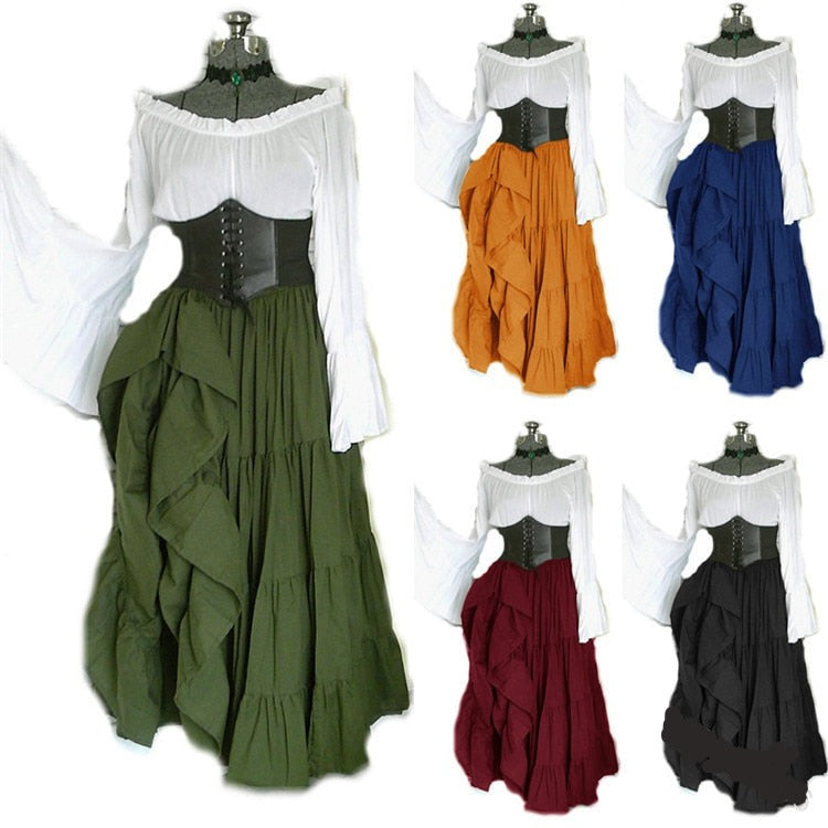 Vintage Off Shoulder Medieval Viking Dresses