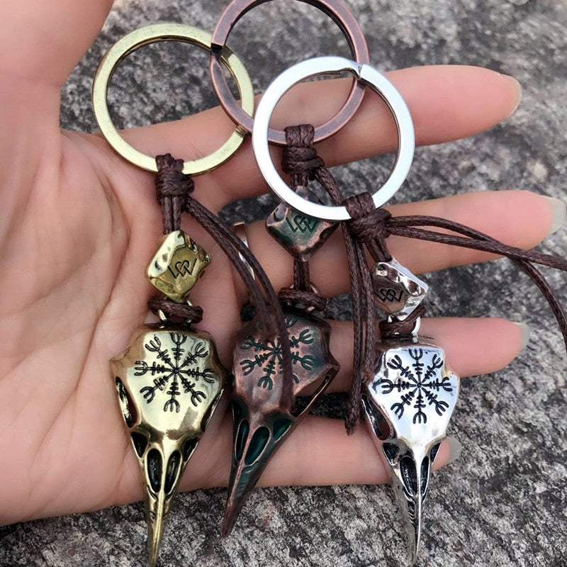 Nordic Raven Skull Keychain