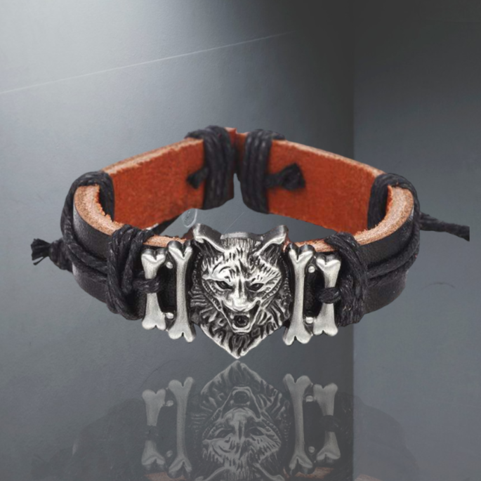 Wolf Head Leather Bracelet