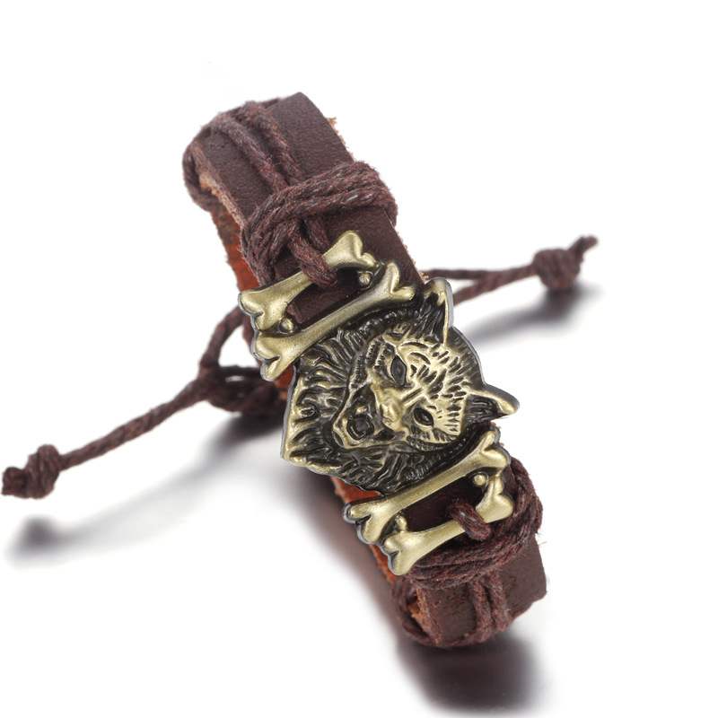 Wolf Head Leather Bracelet