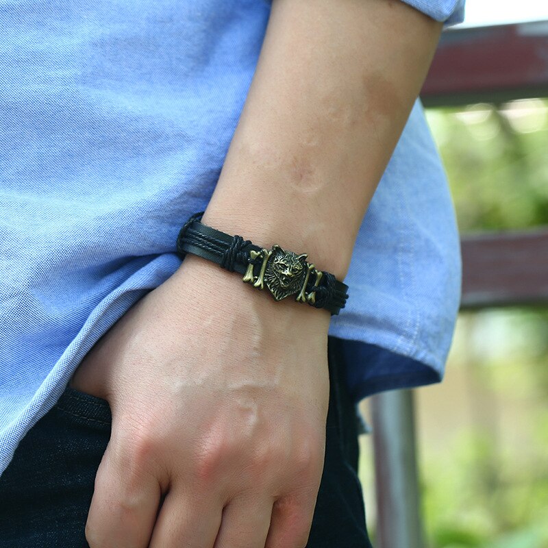 Wolf Head Leather Bracelet