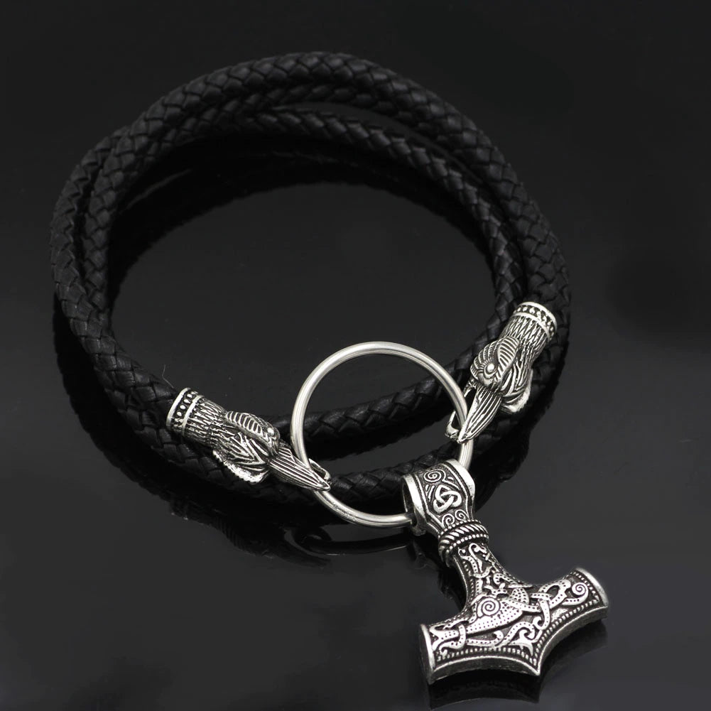 MJOLNIR WITH RAVEN HEADS VIKING NECKLACE - THOR'S LEGACY