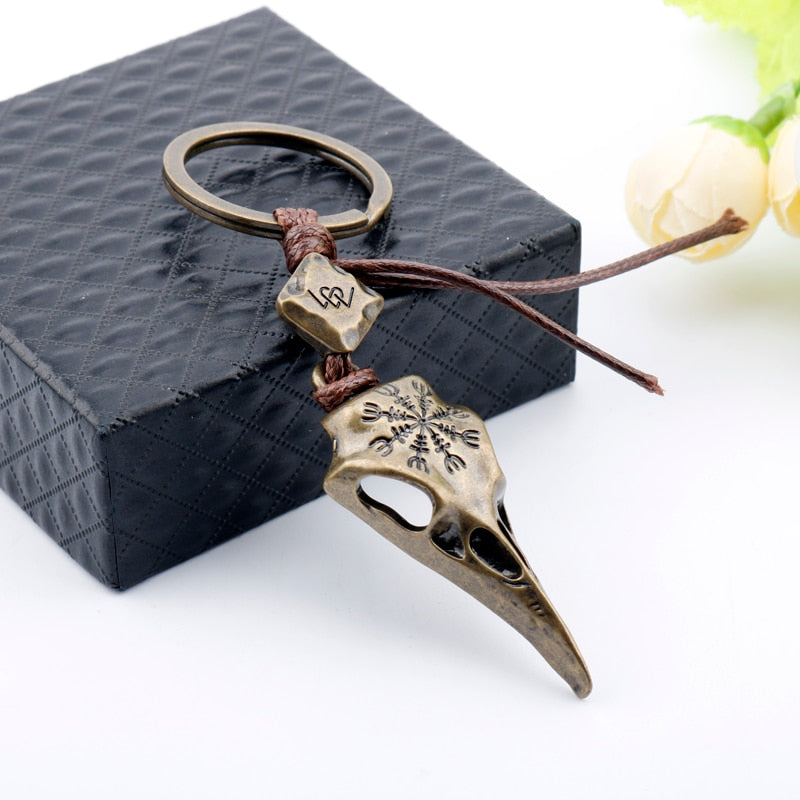 Nordic Raven Skull Keychain