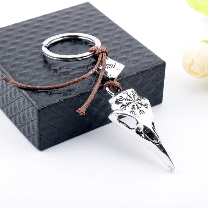 Nordic Raven Skull Keychain