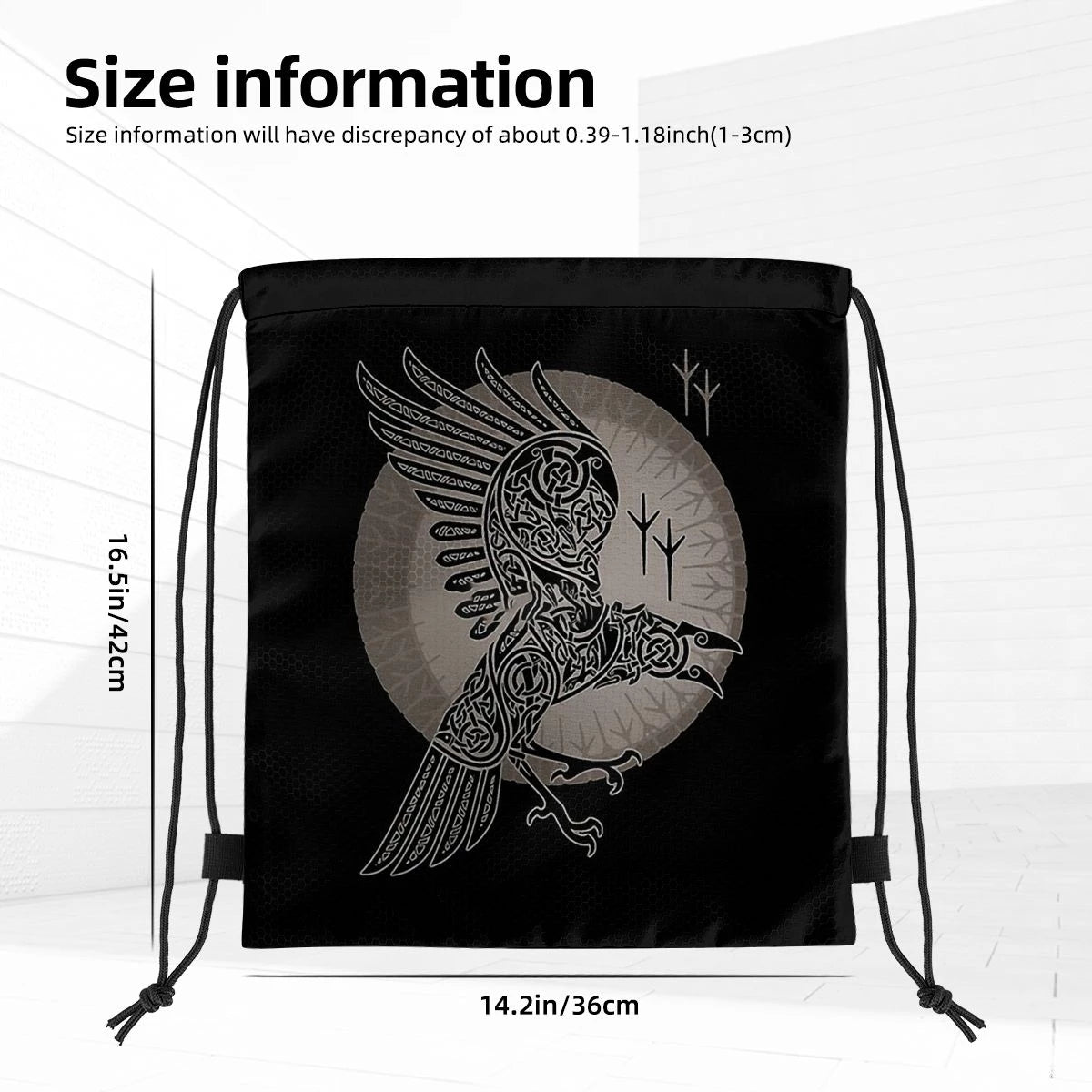 Norse Raven Drawstring Bag