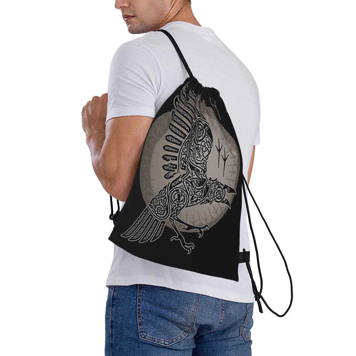 Norse Raven Drawstring Bag