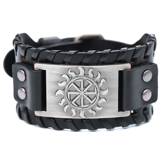 VIKING BRACELET SYMBOL OF SUN (LEATHER)