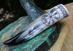 Vegvisir Viking Symbol - Carved Drinking Horn