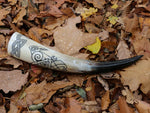 Huginn and Muninn Viking Ravens- Carved Drinking Horn