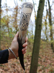 Huginn and Muninn Viking Ravens- Carved Drinking Horn