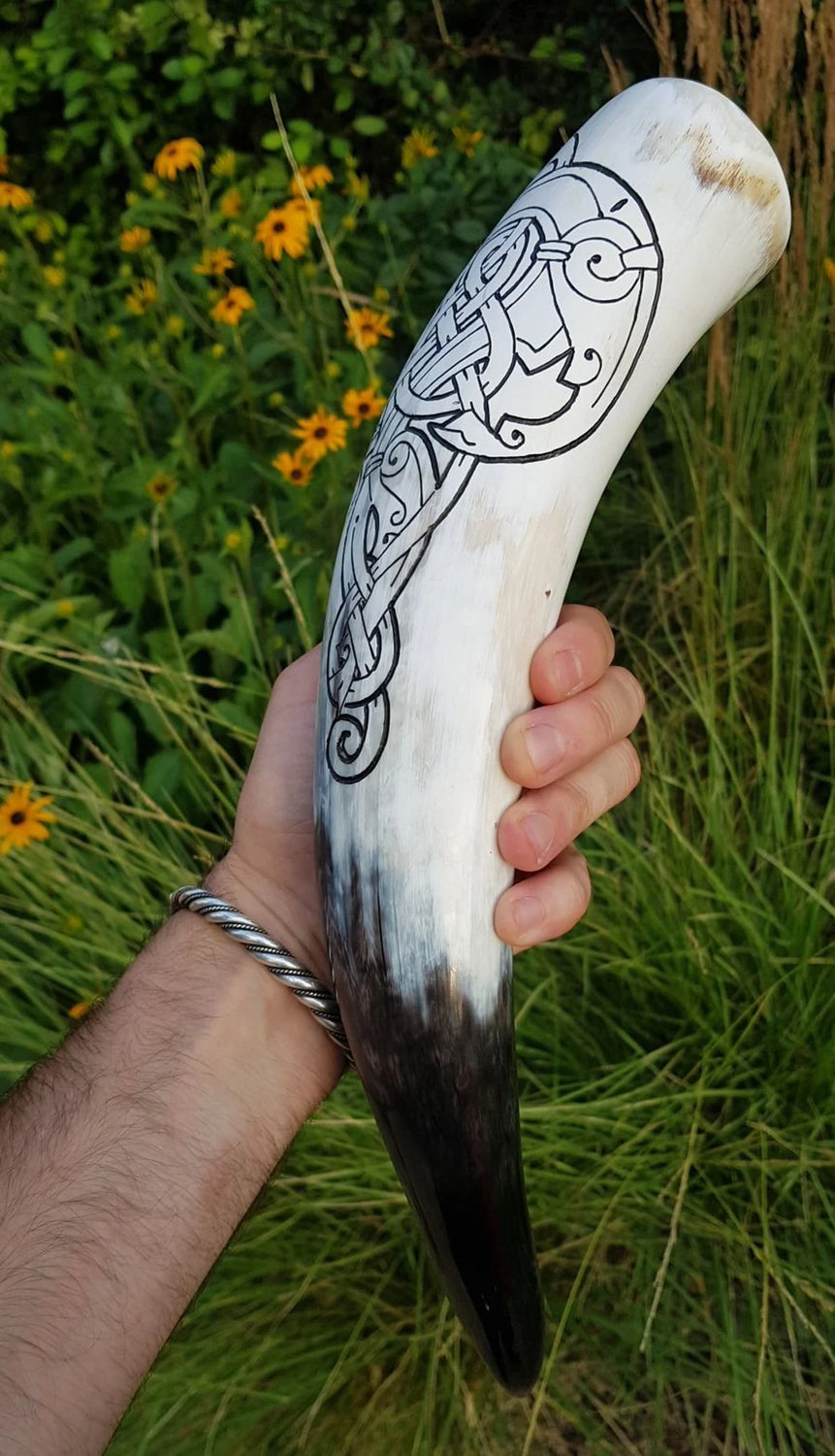 Norse Wolf Fenrir - Carved Drinking Horn