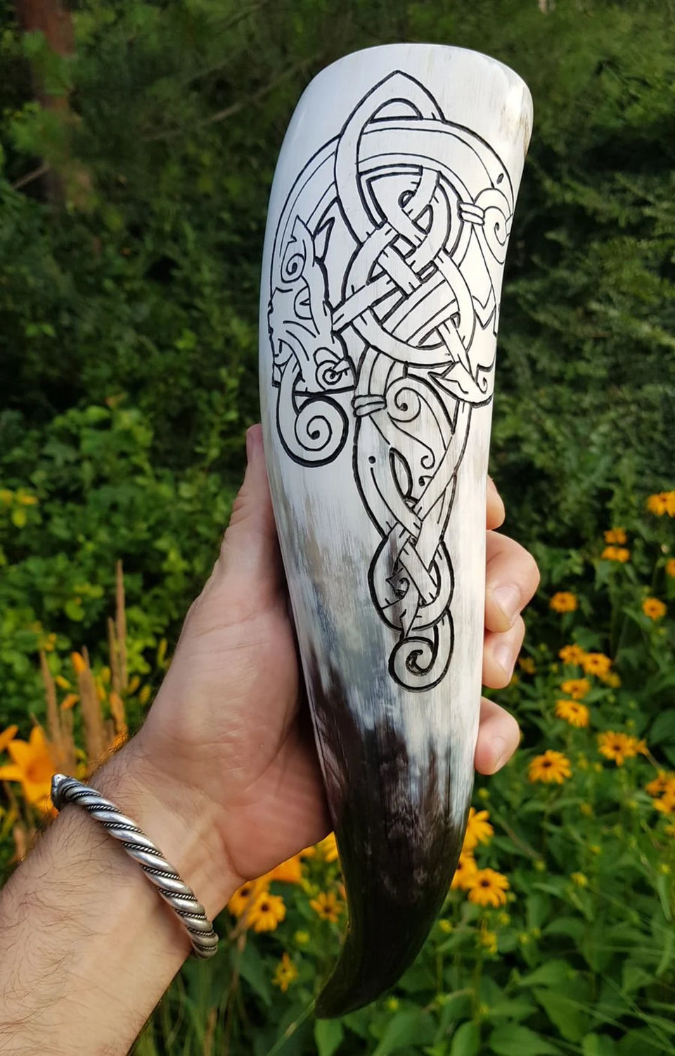 Norse Wolf Fenrir - Carved Drinking Horn