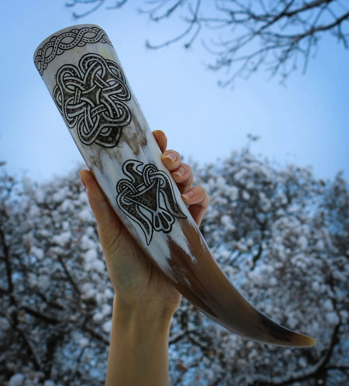 Celtic Raven - Carved Drinking Horn