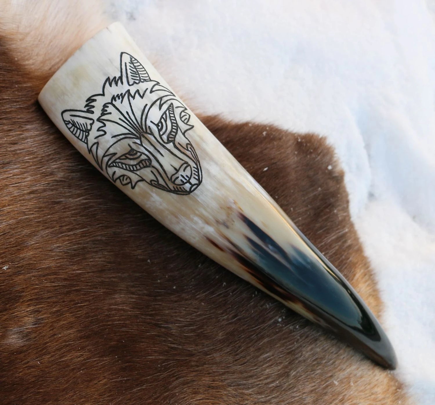 Fenrir Norse Viking Wolf - Carved Drinking Horn