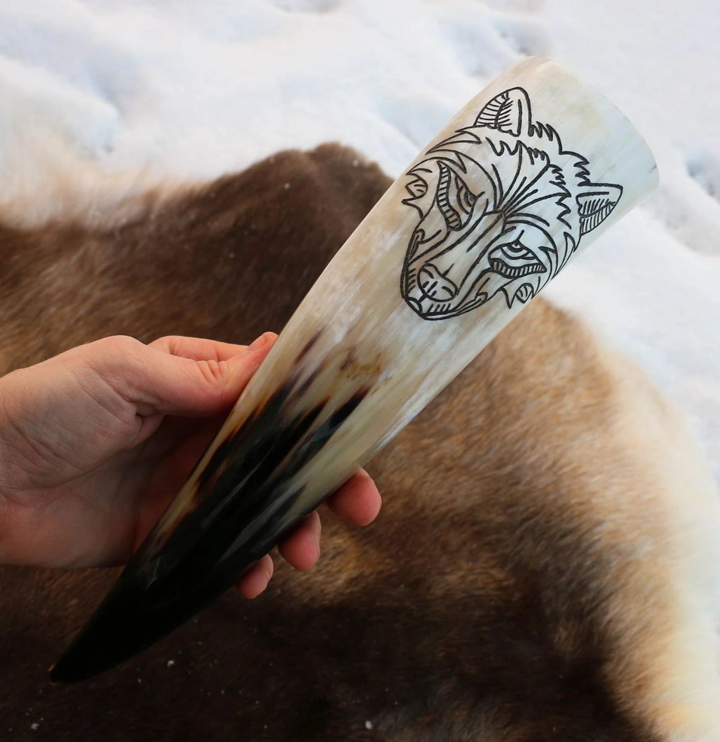 Fenrir Norse Viking Wolf - Carved Drinking Horn