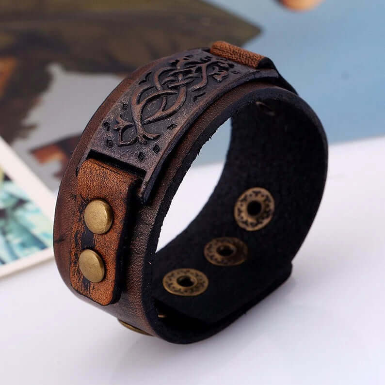 Celtic Viking Leather Wrap Bracelet