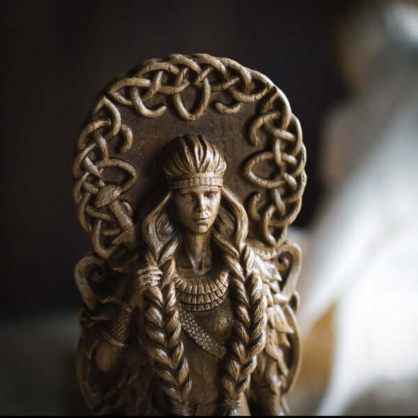 Freyja Norse Goddess Statue, Wood Carving Sculpture