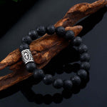 Black Lava Stone Bracelet with Futhark Runes