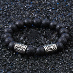 Black Lava Stone Bracelet with Futhark Runes