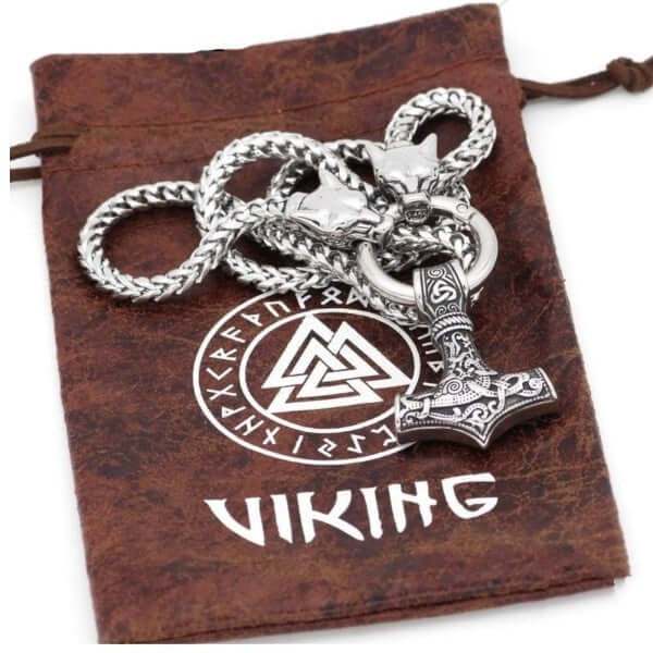 Fenrir with Mjolnir Pendant Viking Necklace