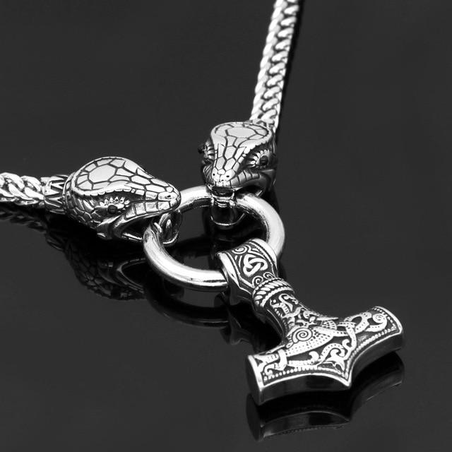 King Chain With Snake Heads & Mjolnir Pendant