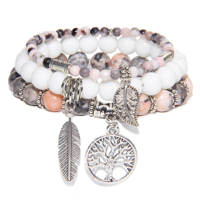 Multi-layer Natural Stone Beads Yggdrasil Charm Bracelet