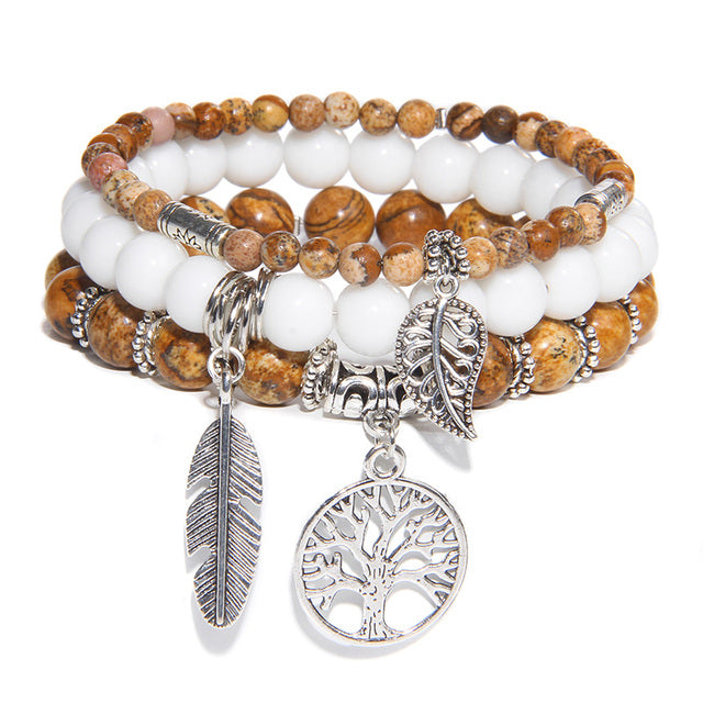 Multi-layer Natural Stone Beads Yggdrasil Charm Bracelet