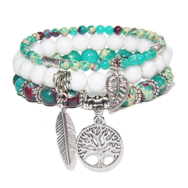 Multi-layer Natural Stone Beads Yggdrasil Charm Bracelet