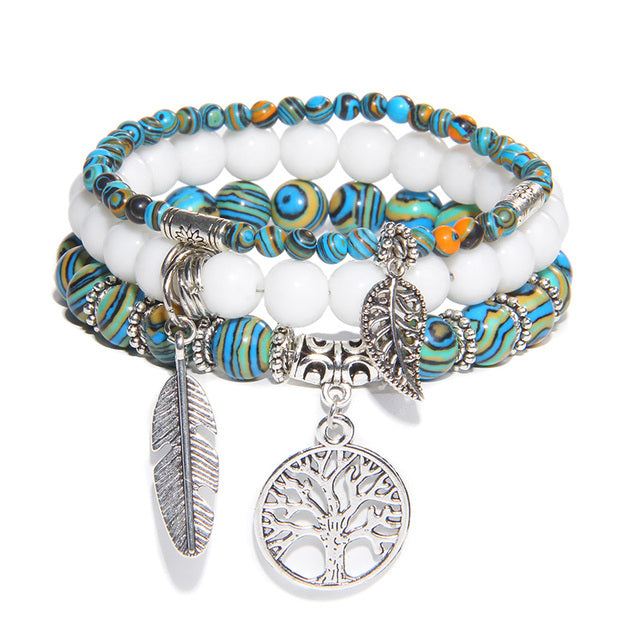 Multi-layer Natural Stone Beads Yggdrasil Charm Bracelet